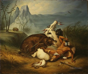 狩猟 Painting - インディアン ベア ファイト サイネジェティクス
